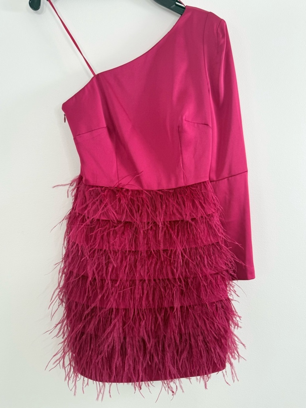 Liv Foster Asymmetric Feathered Satin Minidress Size 0 - Picture 11 of 13